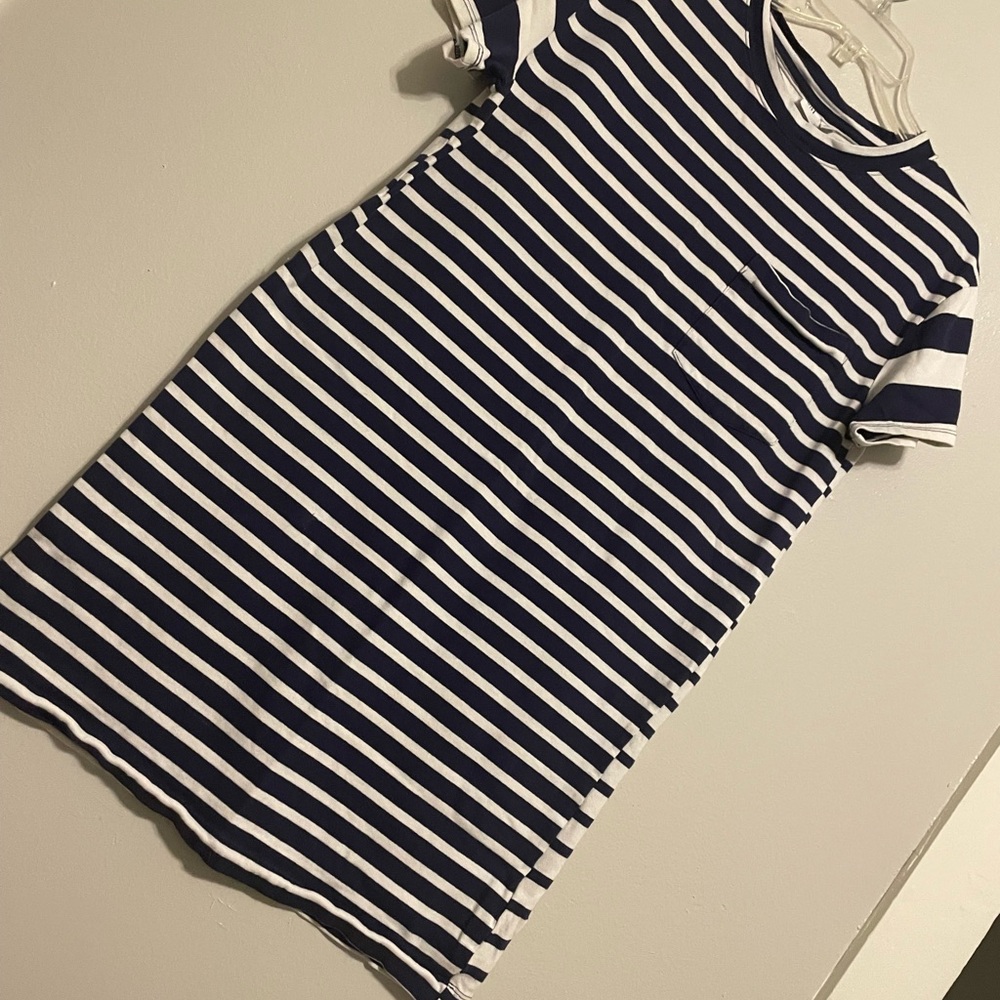 Navy and White Striped T-shirt Dress. - Picture 3 of 3